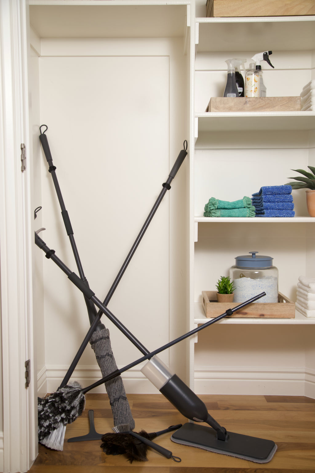 Mop Rack & Broom Rack – 17" Wooden Customizable Magnetic Wall Organizer