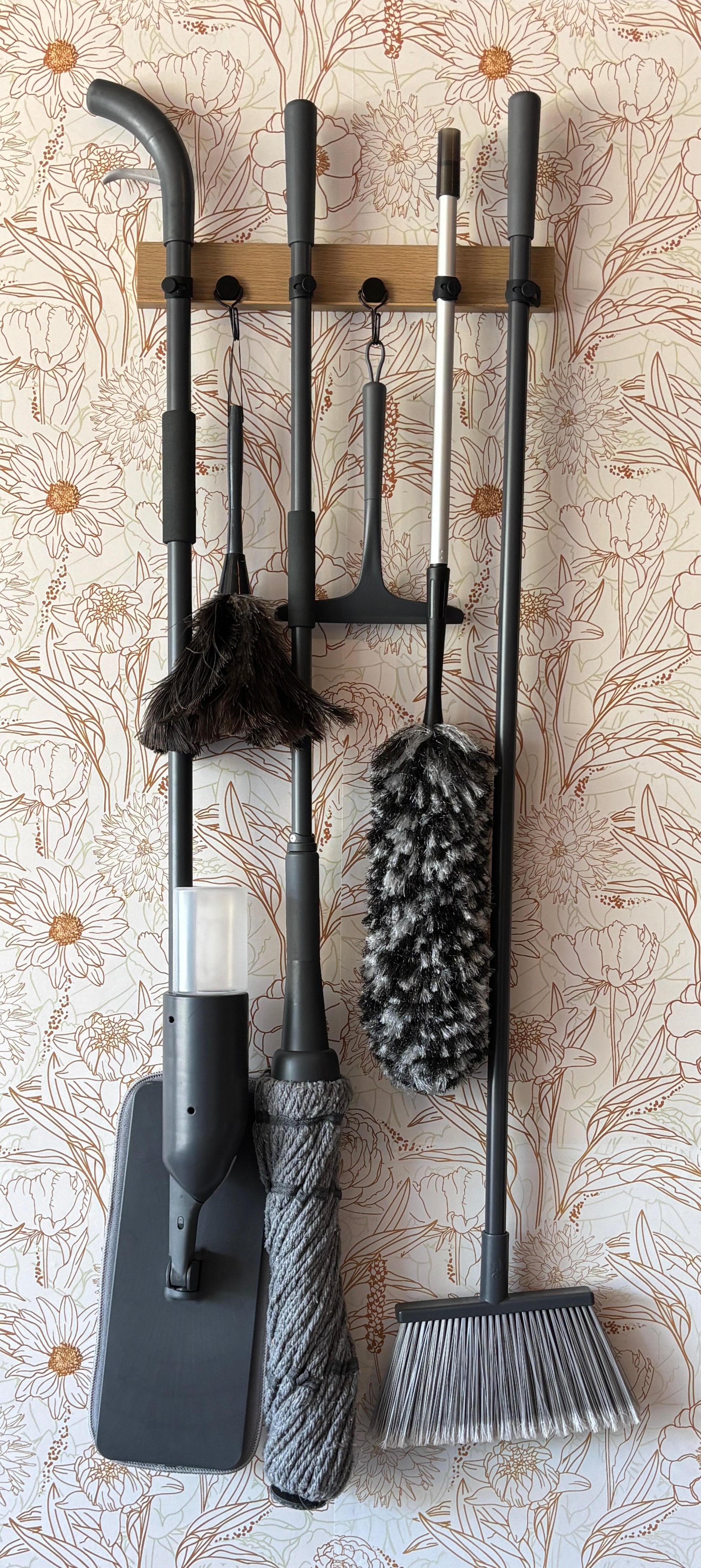 Mop Rack & Broom Rack – 17" Wooden Customizable Magnetic Wall Organizer