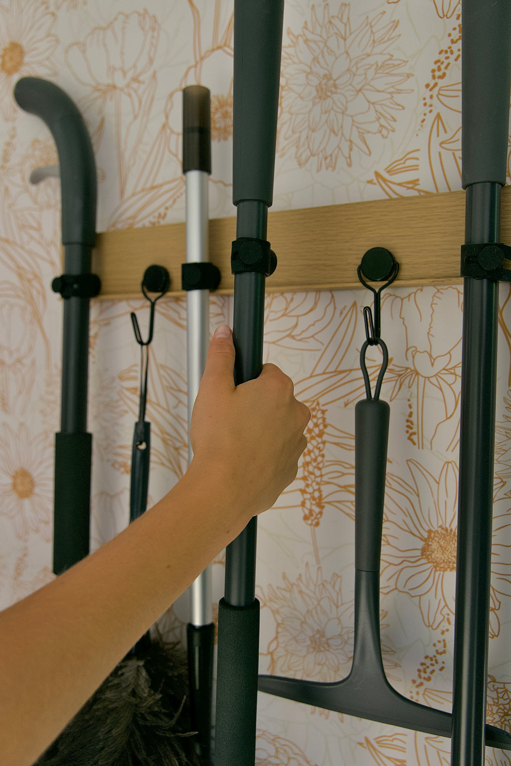 Mop Rack & Broom Rack – 17" Wooden Customizable Magnetic Wall Organizer